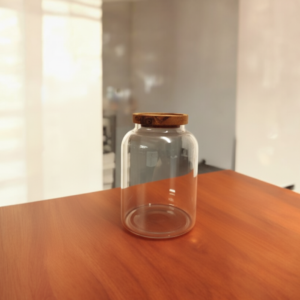 Frasco Redondo Mediano Con Tapa De Madera De Acacia