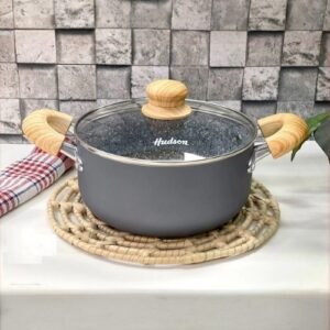 Cacerola de Aluminio Forjado 24 cm Antihaderente granito y Tapa de Cristal | Hudson